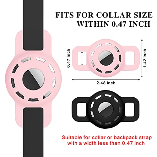 WWW 2 fundas para AirTag, soporte para collar de perro, funda de collar de gato Airtag con diseño antipérdida, para pequeños bucles de cachorro de compañía y correas de mochila, color negro y rosa