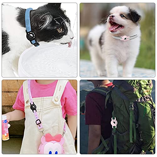 WWW 2 fundas para AirTag, soporte para collar de perro, funda de collar de gato Airtag con diseño antipérdida, para pequeños bucles de cachorro de compañía y correas de mochila, color negro y rosa