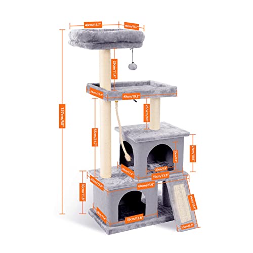 xczbb árbol de Gato Cat Scratcher Tower Muebles for el hogar Árbol de Gato Mascotas Hamaca Sisal Cat Rasguño Post Escalada Marco Juguete Amplio Juguetes de Peluche (Color : 1, Size
