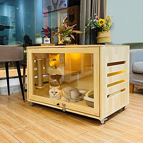 YNSHOP Casa De Madera para Gatos Gabinete De Mascotas para Gatos Casa De Lujo para Gatos Jaula De Cría De Gatos Domésticos Criaderos De Madera Material De Madera De Pino