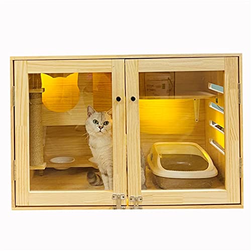 YNSHOP Casa De Madera para Gatos Gabinete De Mascotas para Gatos Casa De Lujo para Gatos Jaula De Cría De Gatos Domésticos Criaderos De Madera Material De Madera De Pino
