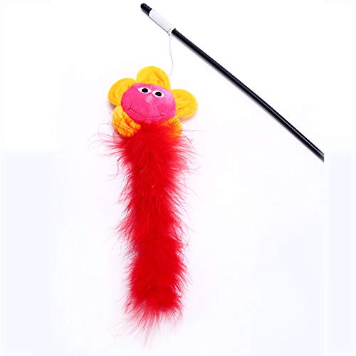 YUEBAOBEI Cat Cat Teaser Toy Caña De Pescar Juguetes Interactivos Gato Wand Juguetes Gusanos del Gato De Juguete con La Flor De Sun Cat Wand Juguete Divertido del Palillo del Gato,Rojo