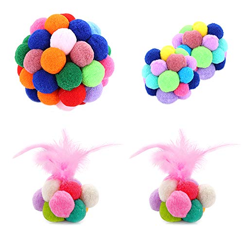 Zasiene Pelotas para Gatos 5 Piezas Gatos Juguetes Bolas Pet Bola Colorida de la Felpa Pompones Balls con Campana Bolas de Peluche Mullidas para Juguete Interactivo
