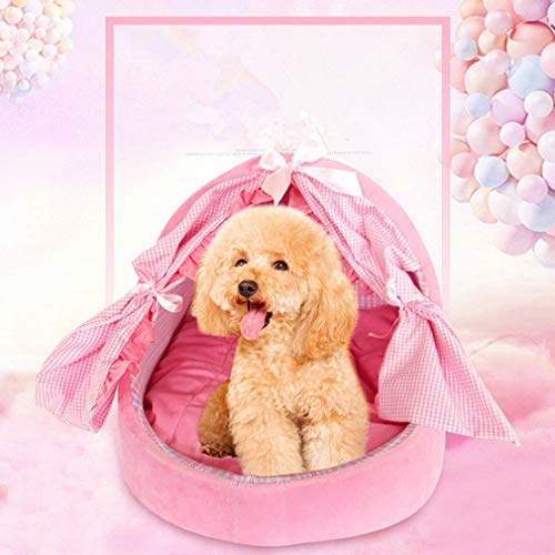 zhxinashu Cálido y Lindo Perro para Mascotas Nido Estilo Princesa Cómoda Cama Lavable Cachorros(Rosa/S 38 * 34 * 30)