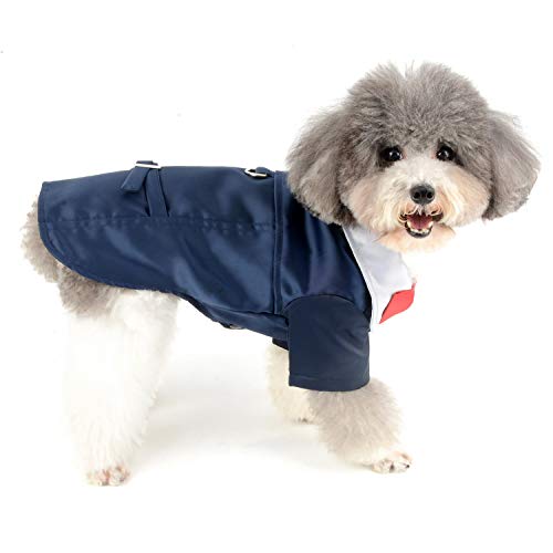 Zunea Disfraz de esmoquin para perro pequeño con pajarita para cachorro, novio con anillo en D para bodas, fiestas, color azul, M